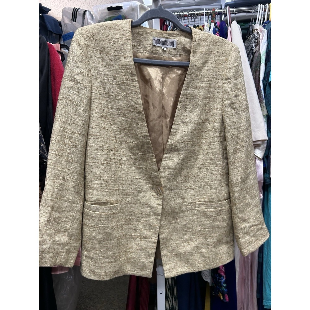 Vintage Worthington Woman's Blazer Size 10 Textured Linen Like Tweed